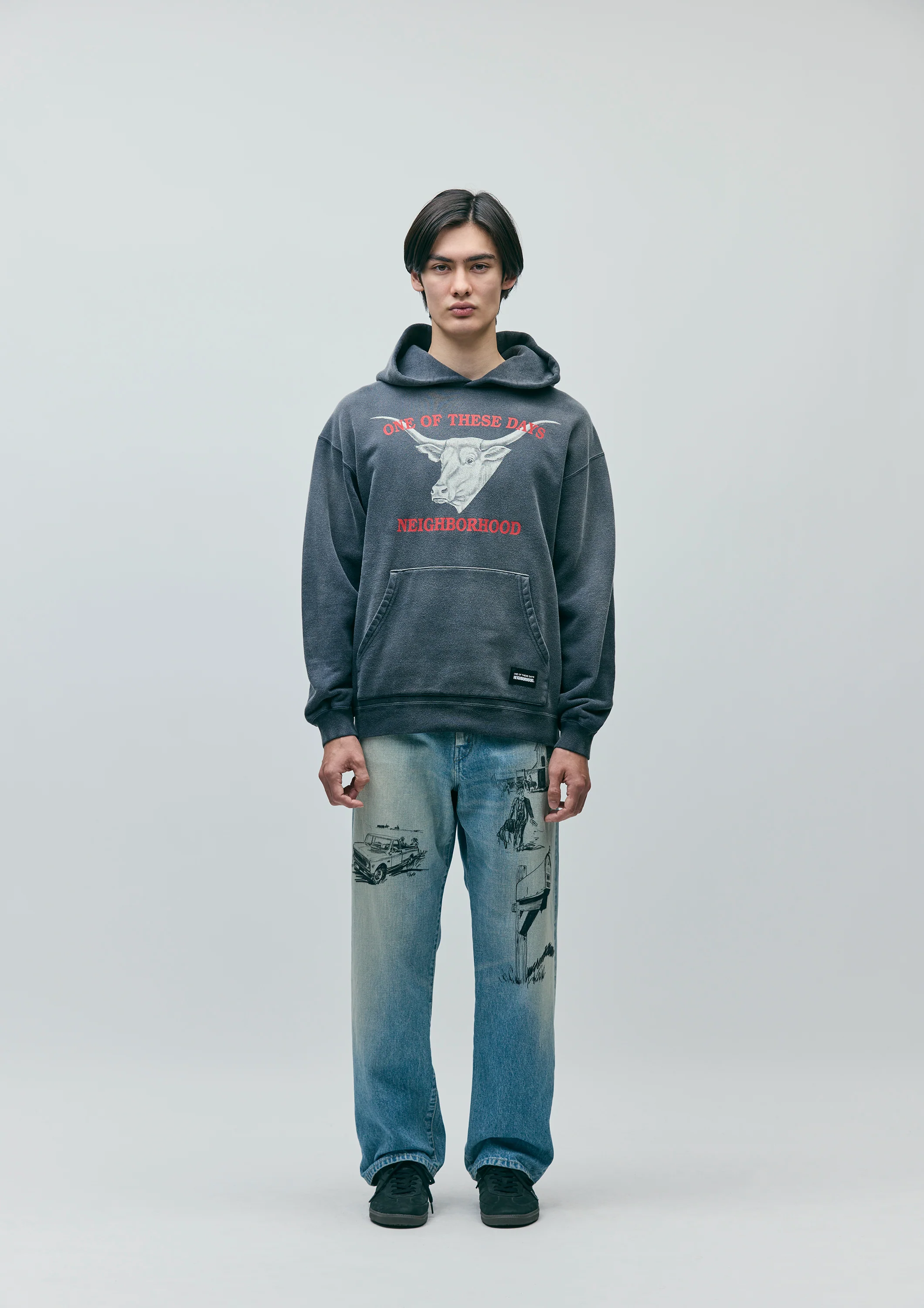 NBHD/OTD - Longhorn Hooded Sweatshirt | Sun Faded Black - Image 3