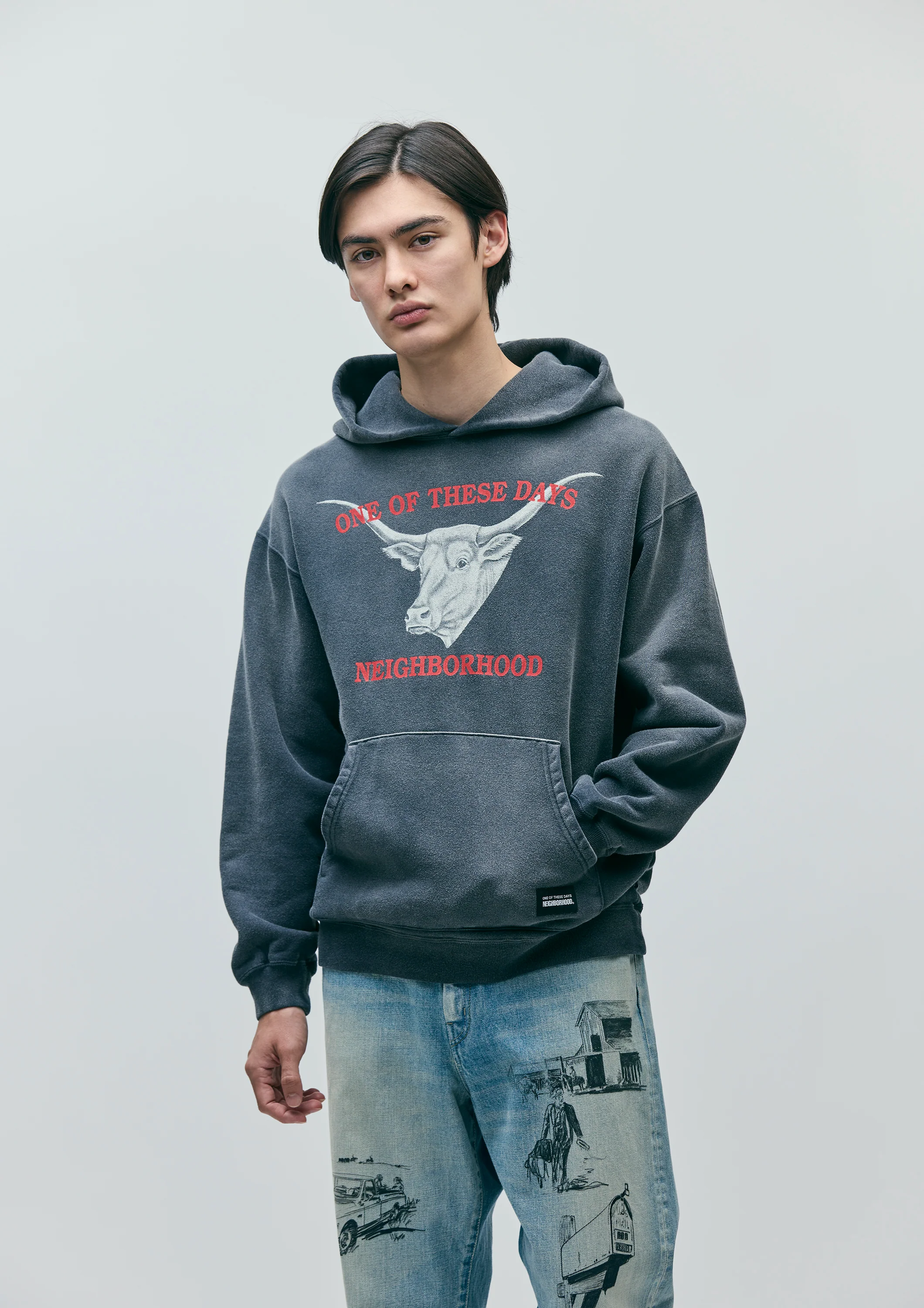 NBHD/OTD - Longhorn Hooded Sweatshirt | Sun Faded Black - Image 6
