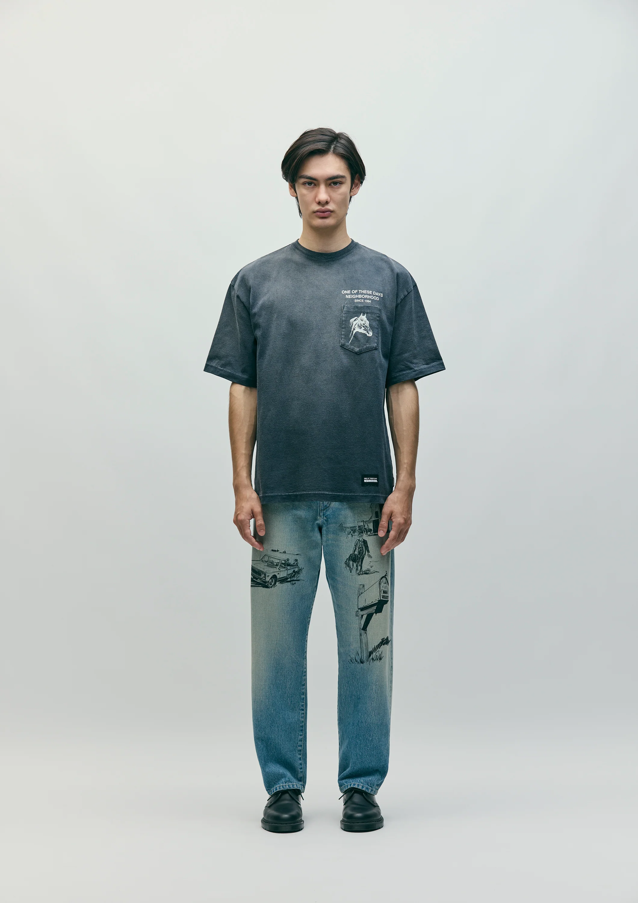 NBHD/OTD - On The Road Again Denim Pant | All Over Charcoal Drawing - Image 3