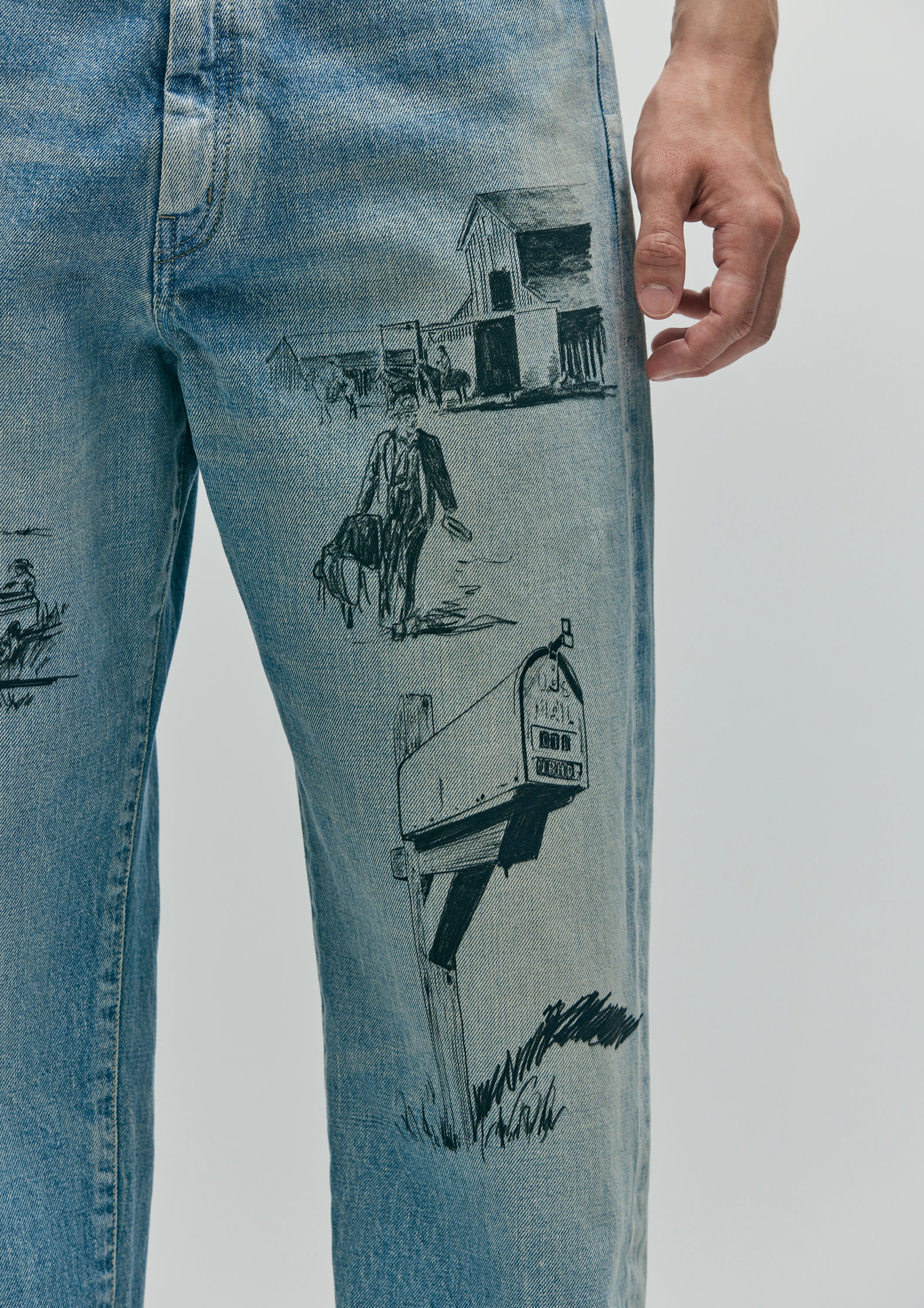 NBHD/OTD - On The Road Again Denim Pant | All Over Charcoal Drawing - Image 9