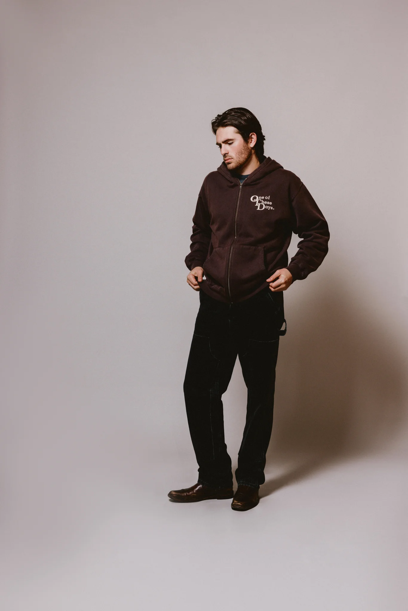 OTD Stacked Logo Zip Up Sweatshirt | Dark Brown - Image 5
