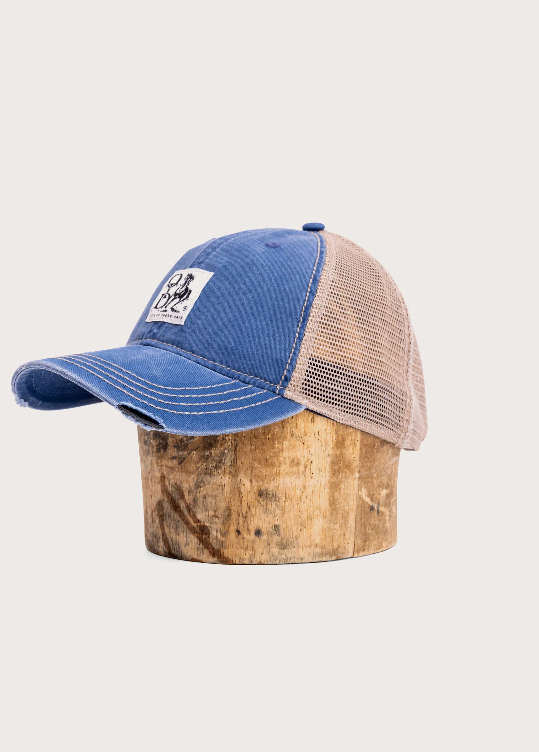 OTD Woven Horse Distressed Trucker Hat | Blue - Image 2