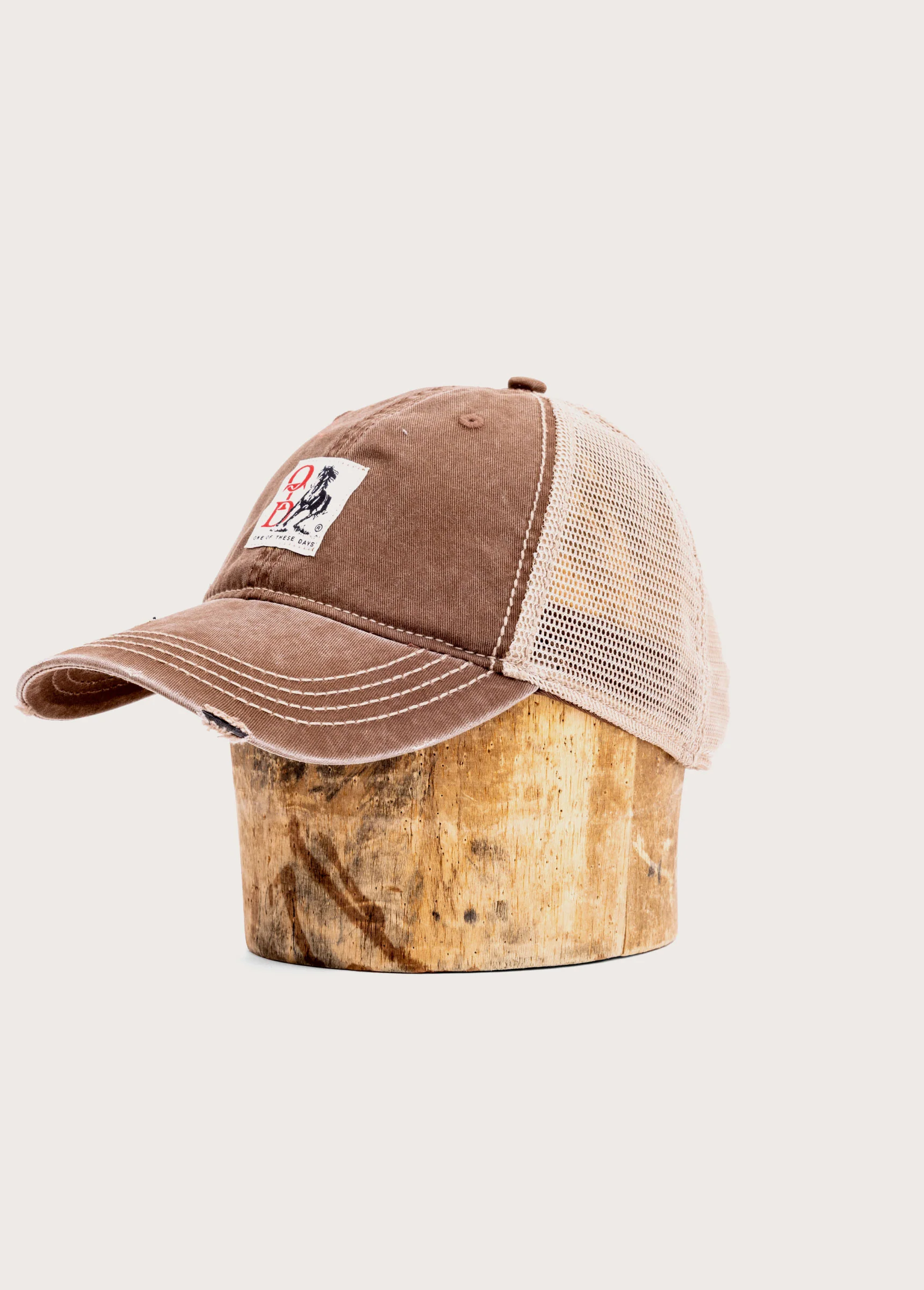 OTD Woven Horse Distressed Trucker Hat | Brown - Image 2