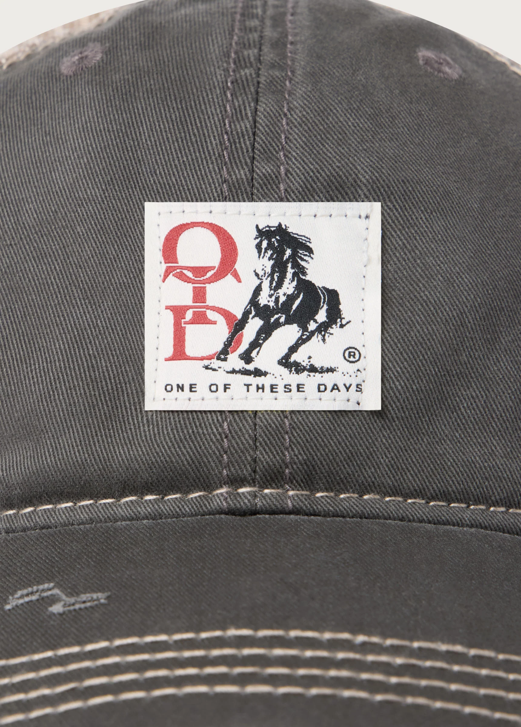 OTD Woven Horse Distressed Trucker Hat | Charcoal - Image 4